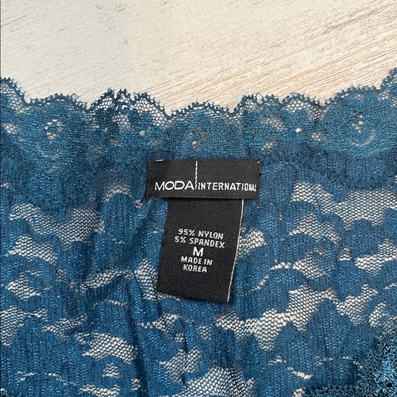 Moda International Deep Teal Lace Long Sleeve Top Size Medium - Picture 7 of 11